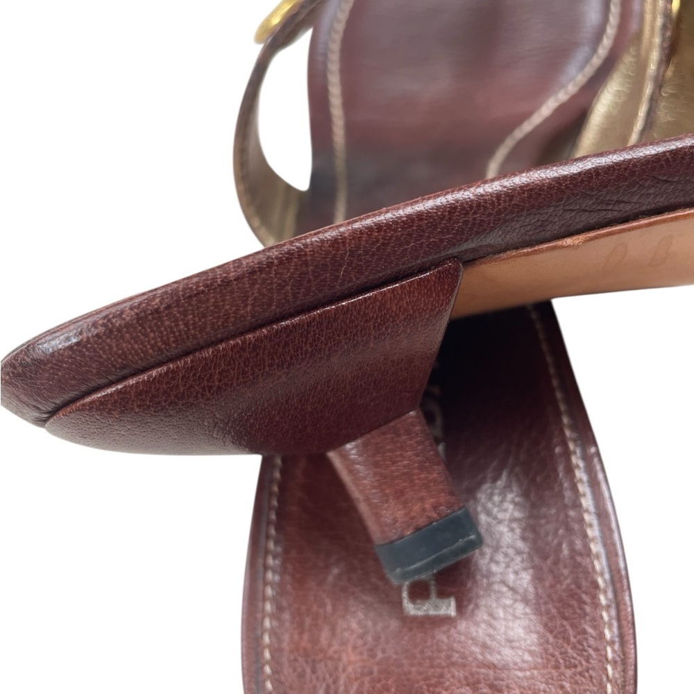 Prada Dark Brown Leather Mule Sandals with Gold Details - Picture 5 of 6